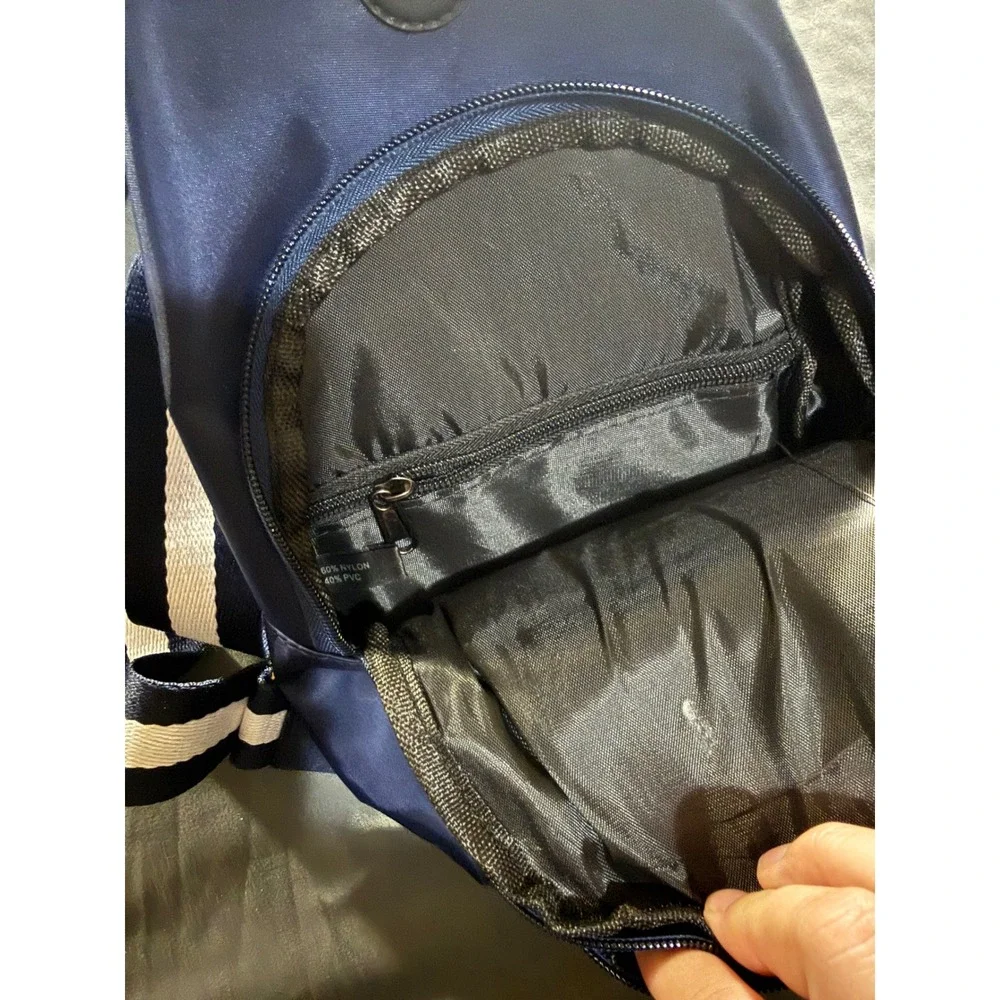 Navy Blue Nylon Crossbody Sling Bag Striped Strap Chest Pack with Headphone Port